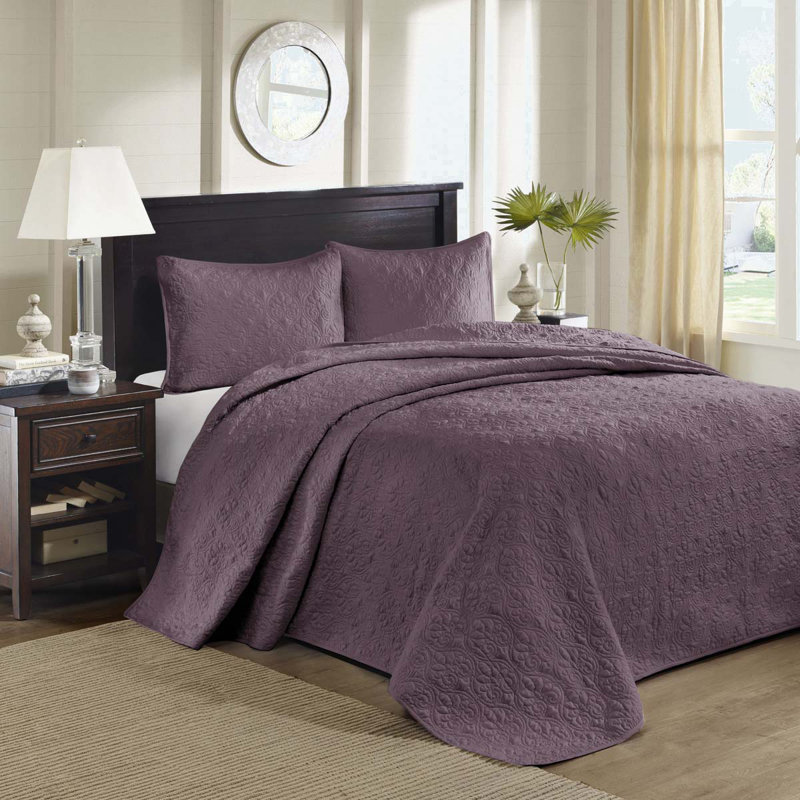 Reversible Set, King Bedspread + 2 Standard Pillow Shams, Purple