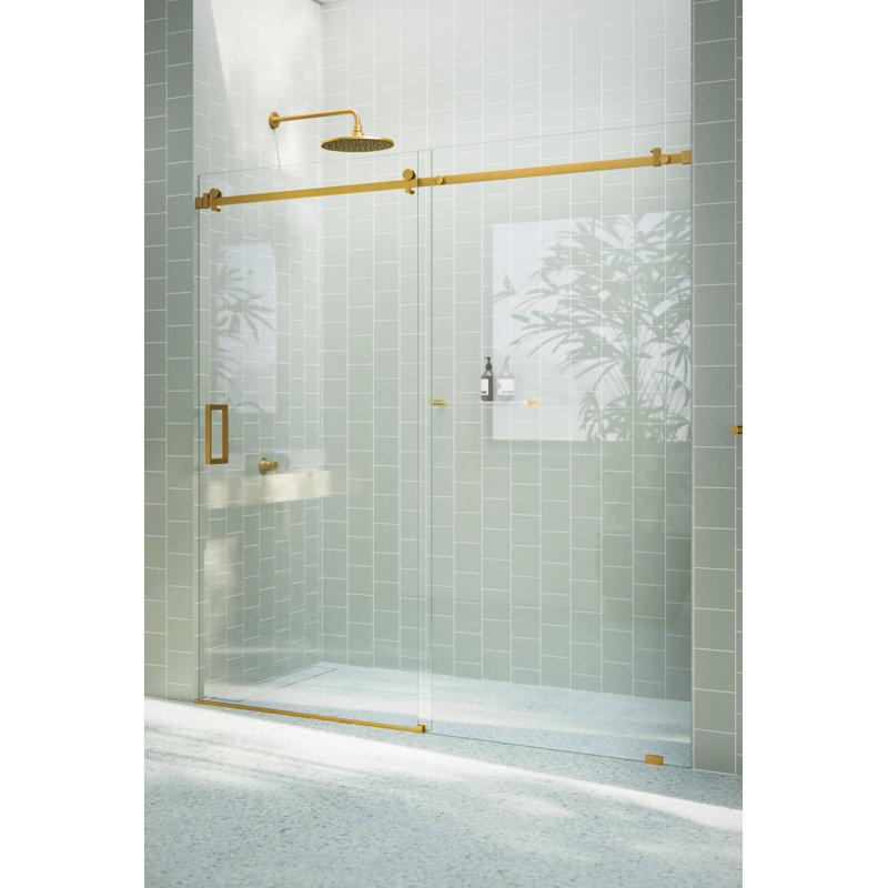 Astro 68 - 72 in. x 78 in. Fully Frameless Glass Sliding Shower Door, Satin Brass