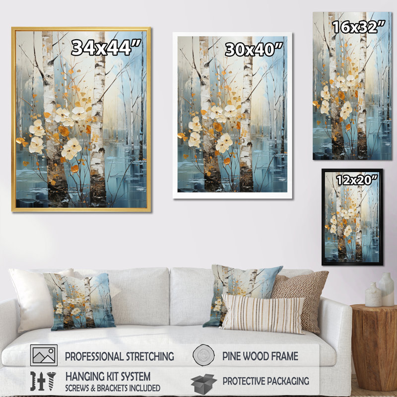 Birch Woods Winter Whispers V, H 20 po x l 12 po x P 1 po, Cadre flottant blanc