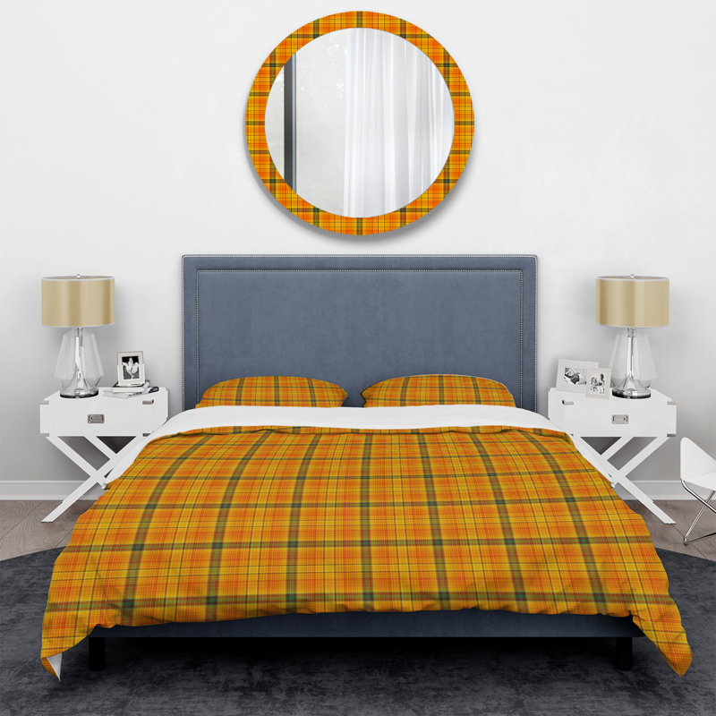Tartan à carreaux orange - ensemble de housse de couette abstrait - microfibre de polyester