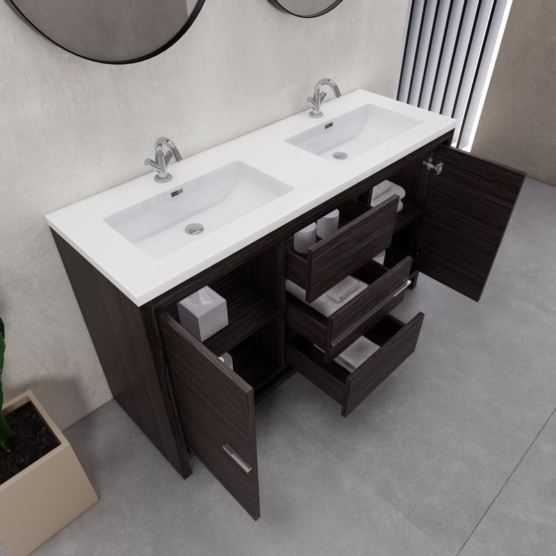 Eden 60" Double Sink Bathroom Vanity Set, Dark Gray