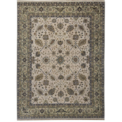 Tapis ivoire et doré de haute qualité noué à la main