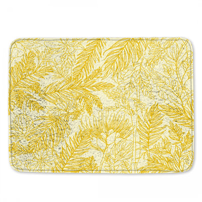 Yellow Botanical Line Art Bath Mat