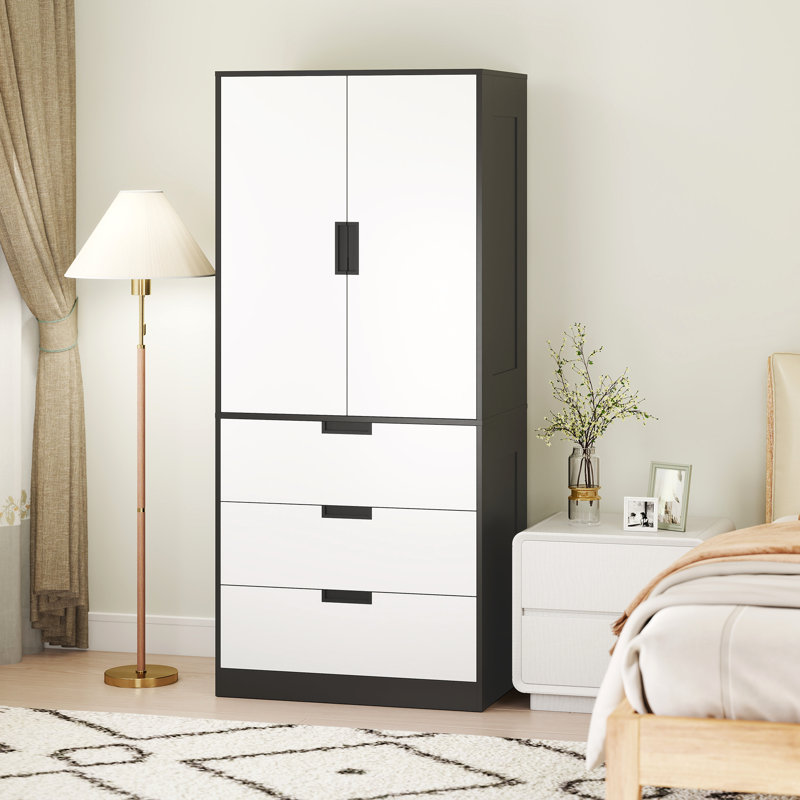Keiralyn 2 Door Manufactured Wood Wardrobe, Black/White