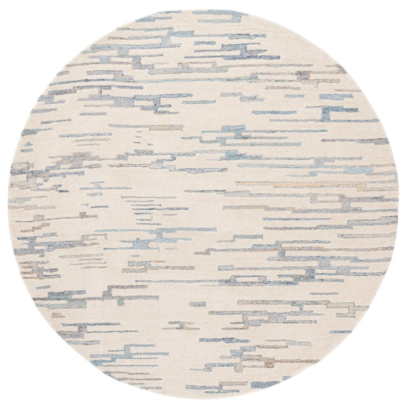 Alonie Hand Tufted Wool/Pet/Cotton Abstract Rug in Ivory/Light Blue, Round 6'