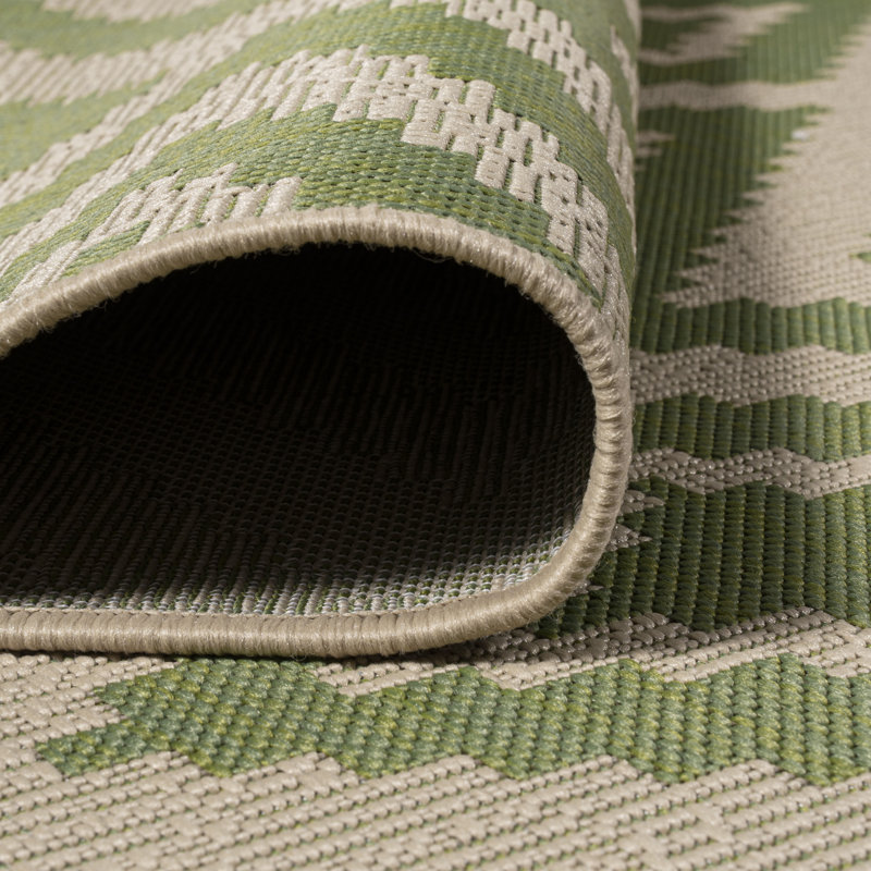 Tapis vert / crème intérieur / extérieur Fidel Diamond, Rectangle 3 pi 11 po x 6 pi