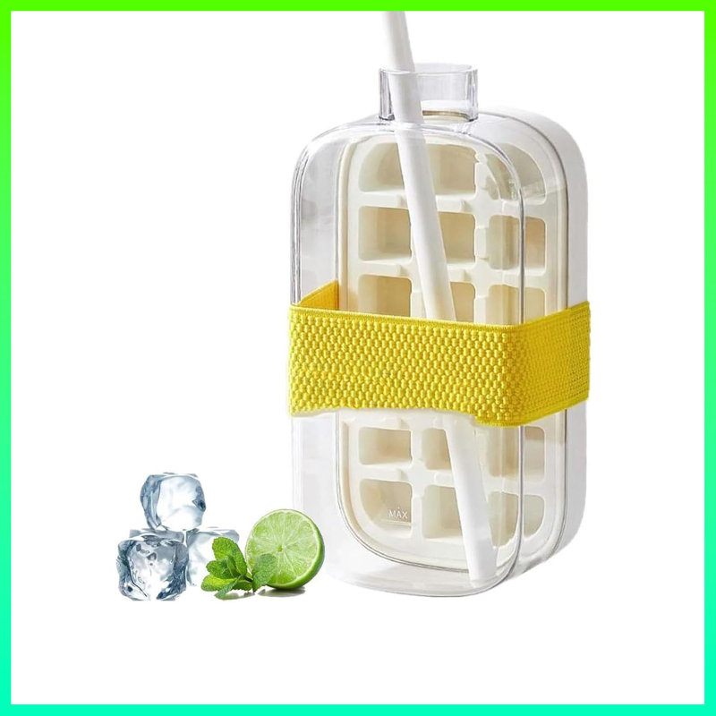 2-In-1 800Ml Ice Cube Bottle Cup – Zero Touch Press Ice Mold With Lid & Storage Bin, Easy Release Vertical Ice Tray For Freezer, Leak-Proof Water Bottle With One-Touch Ice Dispensing