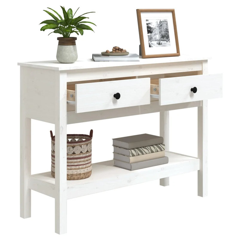 Kitrick Solid Wood Console Table, White, 75 H x 100 W x 35 D cm