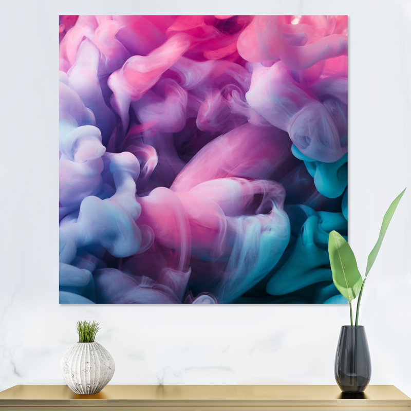 Rose et bleu, encre liquide IV - reproduction d'art moderne et contemporaine sur toile, H 16 po x l 16 po x P 1 po