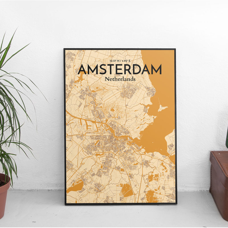 Amsterdam City Map 1 Piece Wall Art, 91.4cm H x 61cm W x 0.1cm D