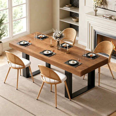 4-Person Dining Table Sets With Rectangular Extendable Dining Table & 4 Rattan Chairs