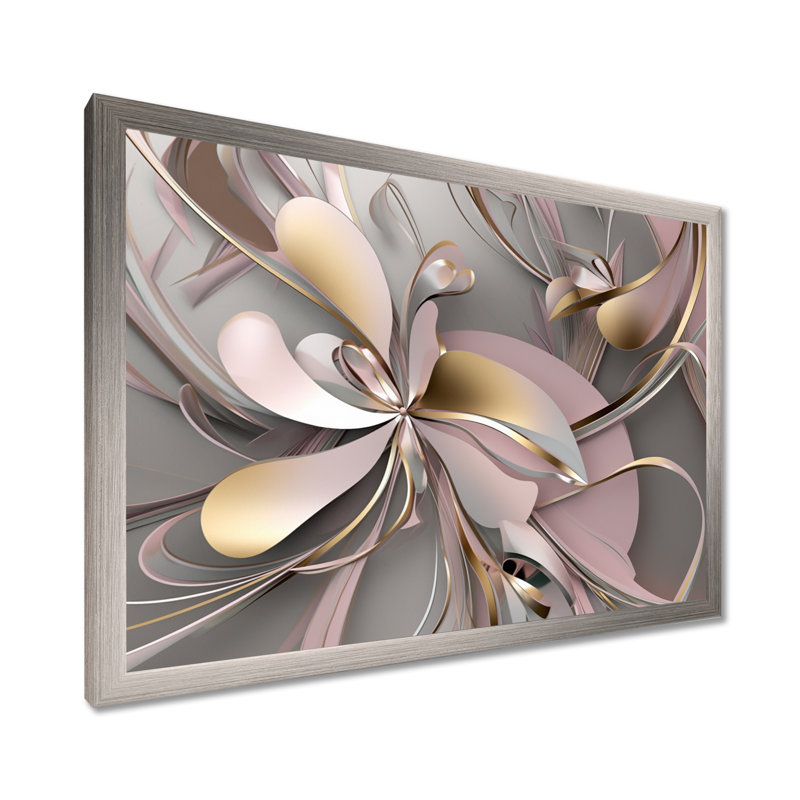 Art encadré liquide et effervescence rose I - 0, H 24 po x l 32 po x P 1 po, Cadre simple argenté