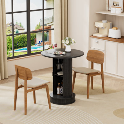 27.5" Square or Round Wood Grain Dining Table with Sliding Door & Built‑in Storage