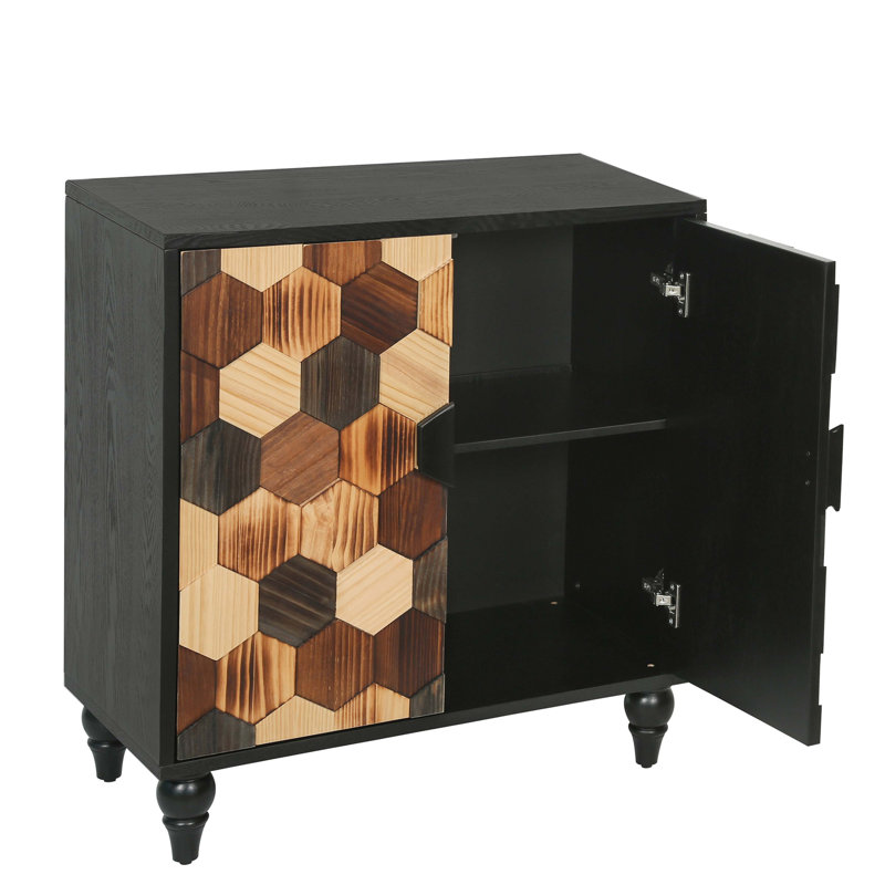 Buffet avec motif en nid d'abeille, armoire d'appoint moderne, H 31,7 po x l 30,3 po x P 15,7 po, Antique Black