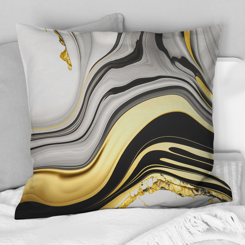 Abstrait géométrique Marble Waves Gold III - Coussin décoratif à imprimé abstrait