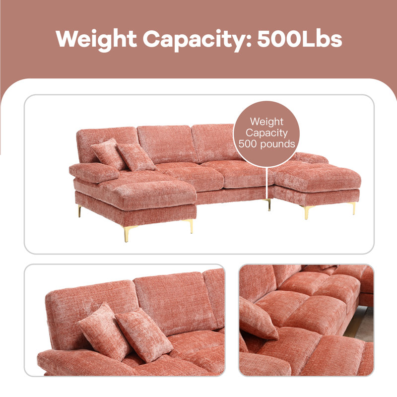 Aadrian Upholstered U-Shaped Sectional, Pink Chenille