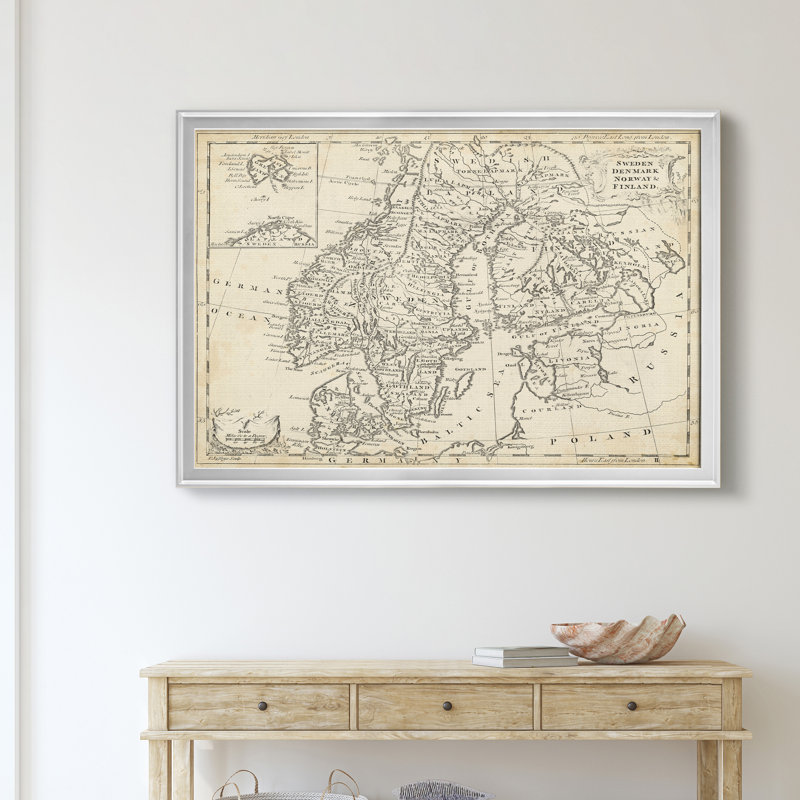Suède et Danemark-impression d’art graphique sur toile encadrée, Encadrement argenté, H 26,5 po x l 36,5 po x P 1,5 po