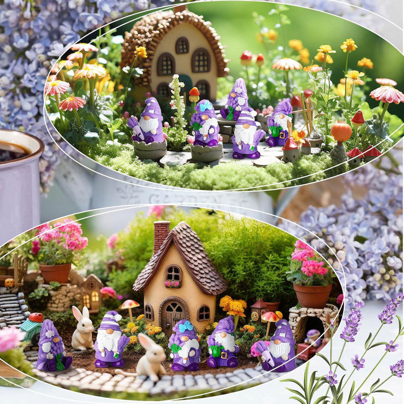 80 Pcs Mini Lavender Gnomes Resin Figurines