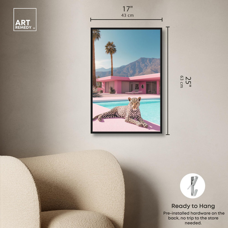Art Remedy, toile d'art moderne tigre, maison rose léopard, H 25 po x l 17 po, Cadre flottant noir