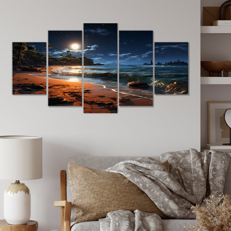  «Mystic Tropical Beach Moonlight II - Coastal Beach Multipanel», art mural