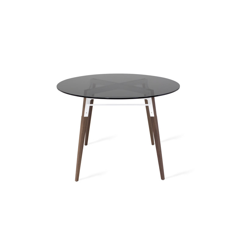 Tronk Round Glass Top Dining Table, White/Brown