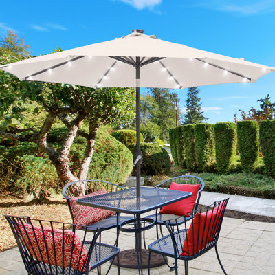 Dorelli 9' LED Outdoor Patio Market Umbrella with Push Button Tilt, All-Weather Table Umbrella for Deck Backyard Garden