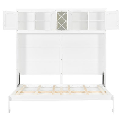 Grands lits muraux avec rangement en MDF bois blanc peu encombrants