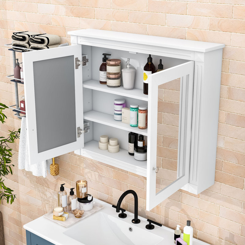 Armoire à pharmacie murale à miroir avec tablettes réglables, Blanc