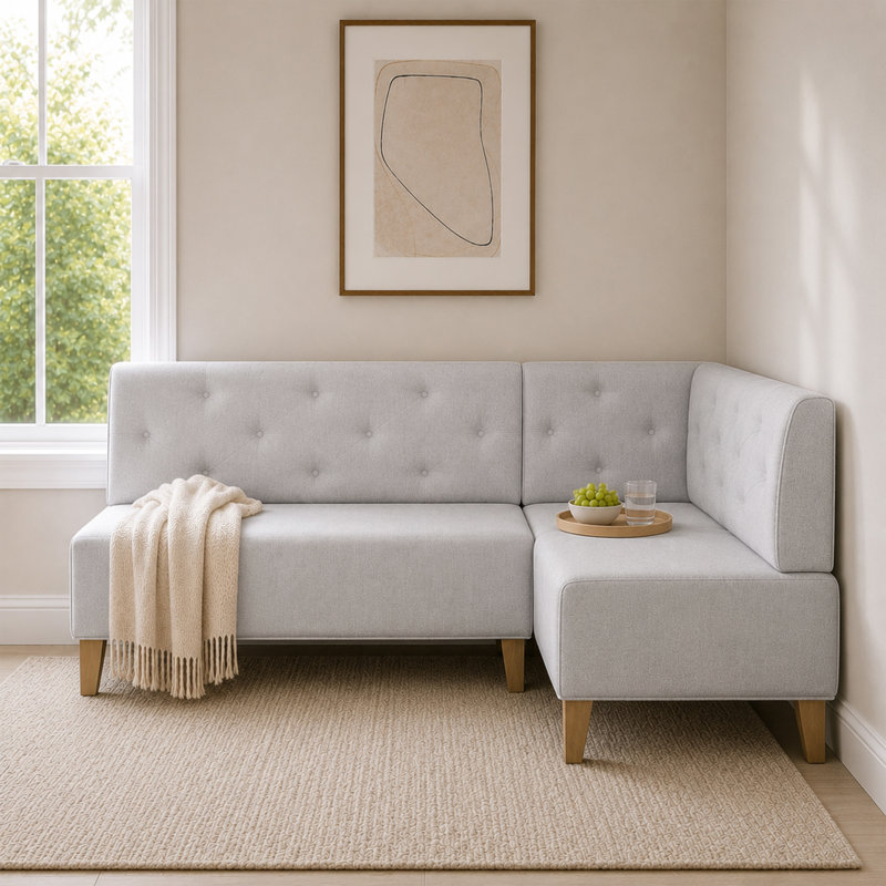 Ehrhart Tufted Back Grey Backless Corner Nook