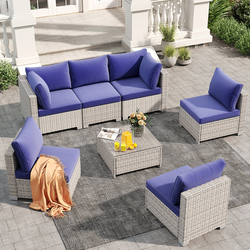Ensemble de meubles de patio 7 pièces, ensemble modulaire de conversation pour cour, bord de piscine, jardin, bleu marine