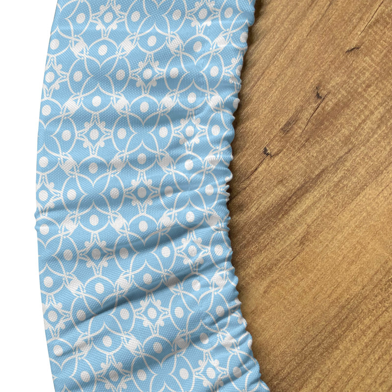 Ambesonne Abstract Fitted Round Tablecloth Pale Azure Blue and White, 47.24" Round