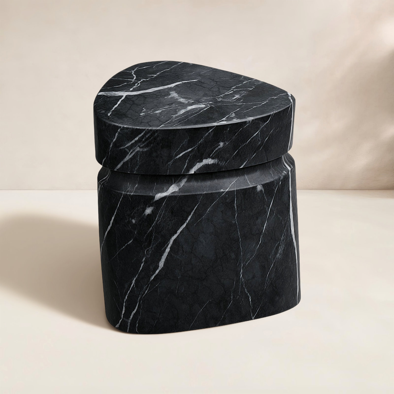 Zofia Composite Triangle Black Marble Accent Table, Black Marble