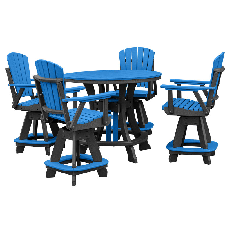 Round 4 - Person 44'' Counter Height Dining Set, Black, Blue