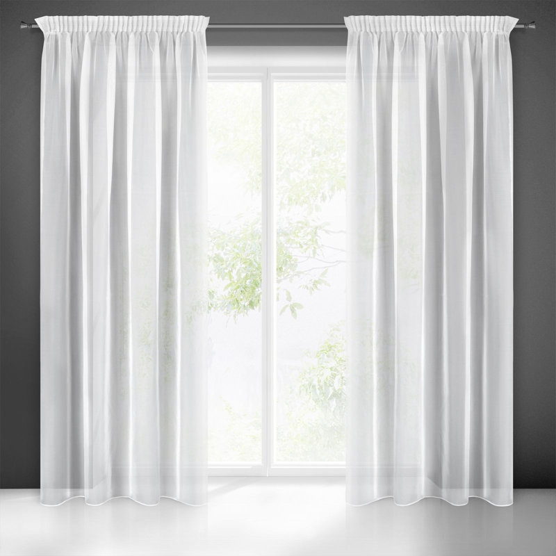 Kashmier Sheer Curtain Single Panel, White, 270cm H x 140cm W