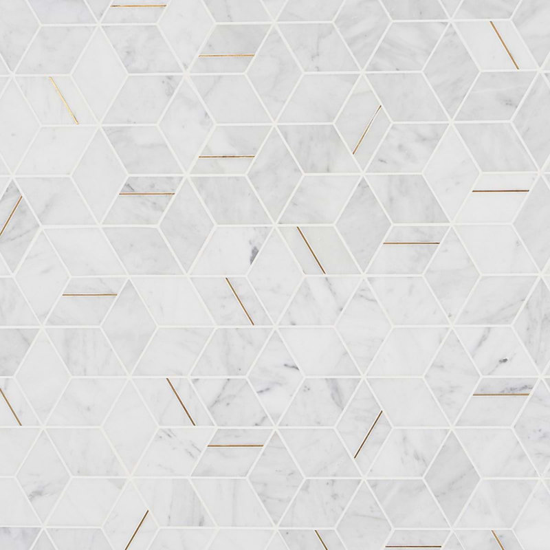 Morgana Polished Marble And Brass Mosaic, Carrara
