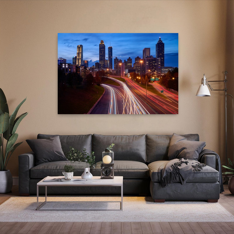 Light trails on road in city at night Atlanta Georgia USA 1 Piece Wrapped Canvas Wall Art, 101.6 cm H x 152.4 cm W
