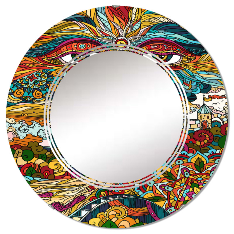 Buddhist Symbol Wall Mirror, Bohemian & Eclectic - Buddhist Symbol Eyes Of The All Seeing God, 24" x 24"