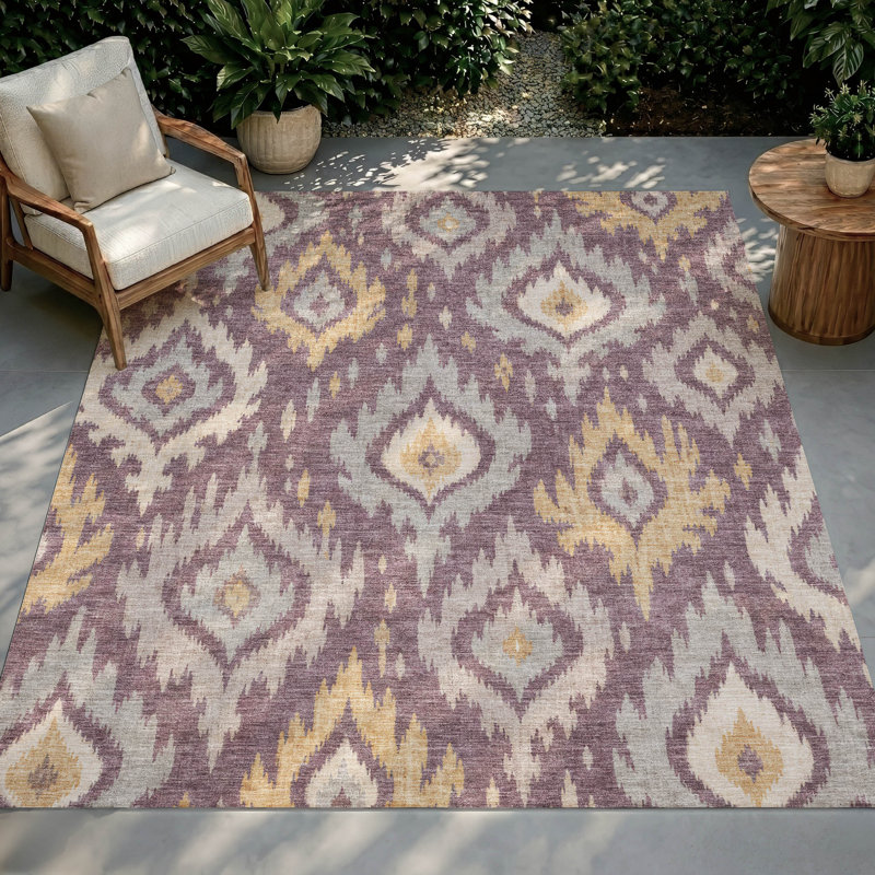 Tapis Chantille ACN3073 Ikat lavable à la machine pour intérieur/extérieur, Plum, 9' x 12'