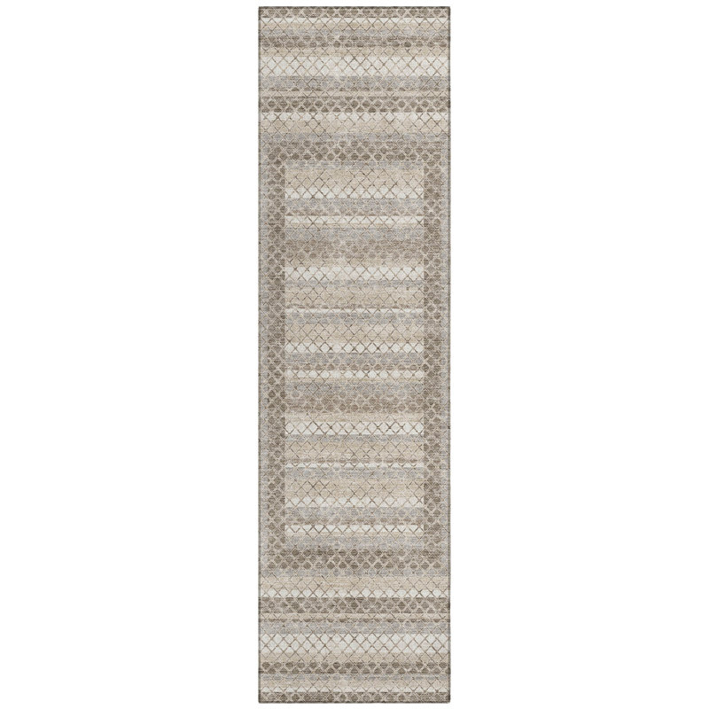 Machine Washable Indoor/Outdoor Xhevrie Taupe Rug, Runner 2'3" x 7'6"