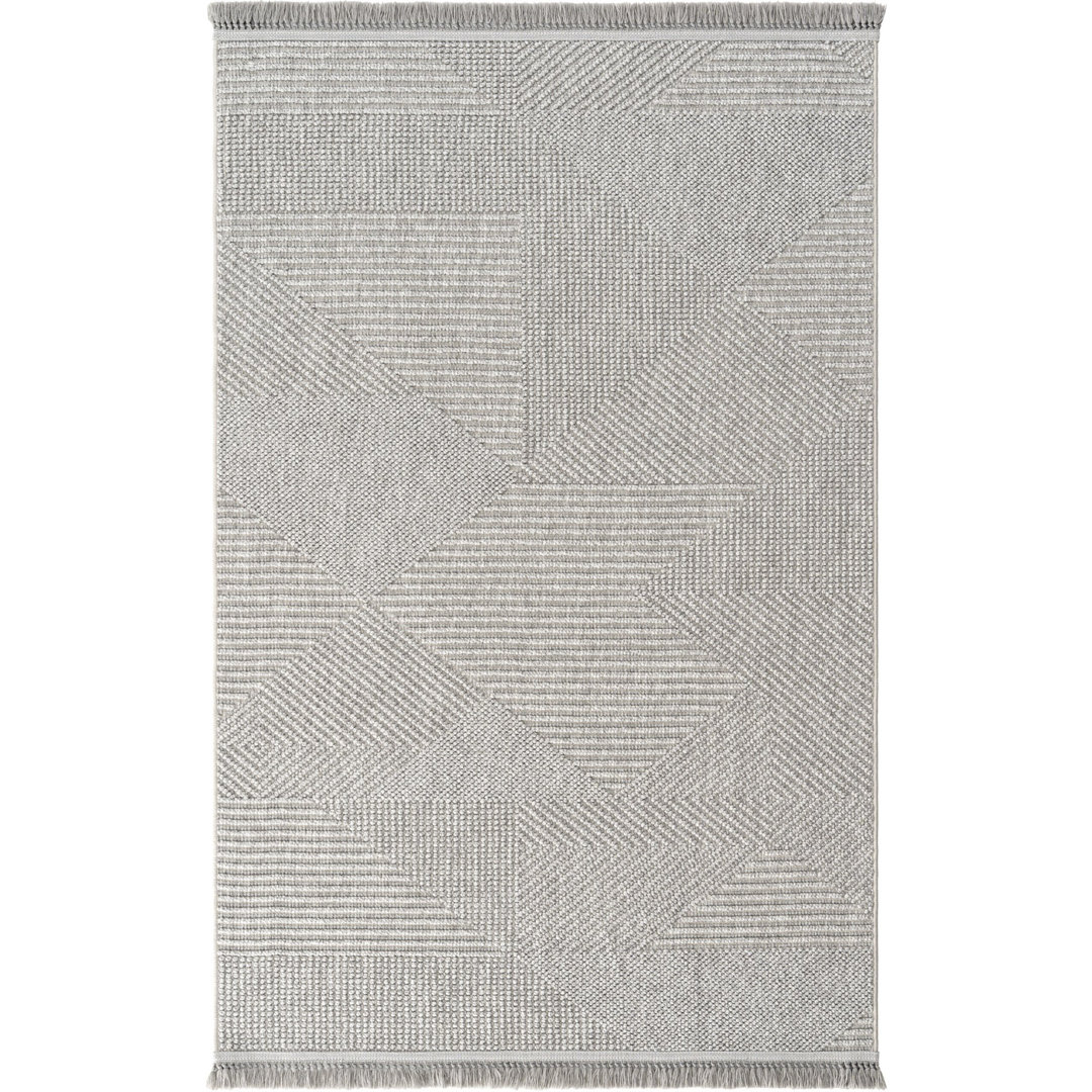 Grey Geometric,Flatweave Living Room Rug in Runner size, Machine Made using Polypropylene and Modern design