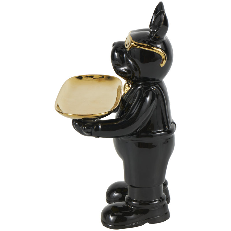 Sculpture Georgios Bulldog en céramique avec accents dorés, Noir, noir, noir, noir