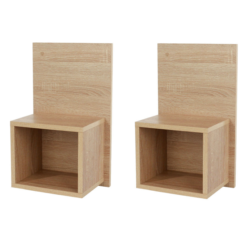 Set of 2 Floating Wall-Mounted Open Bedside Tables, Compact, Beige