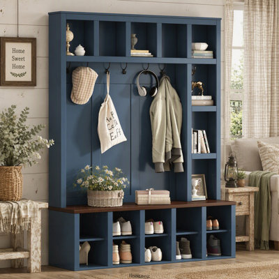 59 " Wide Hall Tree with Shelves and Storage Bench