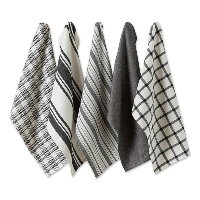 Cotton Waffle Kitchen Towel Linen Set, Black