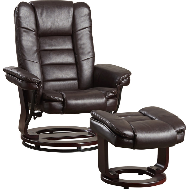 Shebeen Faux Leather Swivel Recliner, Brown Faux Leather