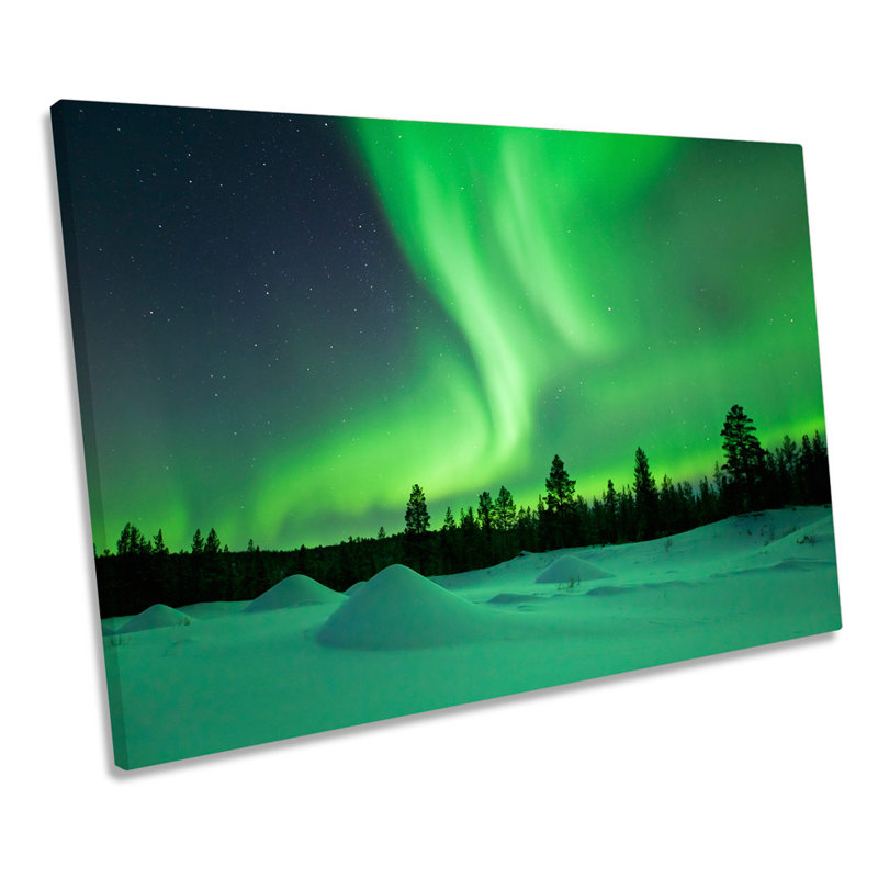 Green Northern Lights Snow - Wrapped Canvas Print, 30.5cm H x 45.7cm W x 2cm D