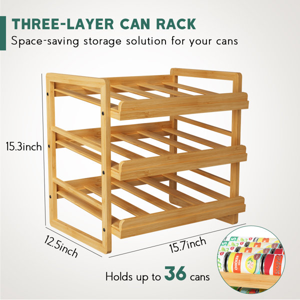 Latitude Run® Bamboo Can Rack Organizer, 3 Tier Stackable Can
