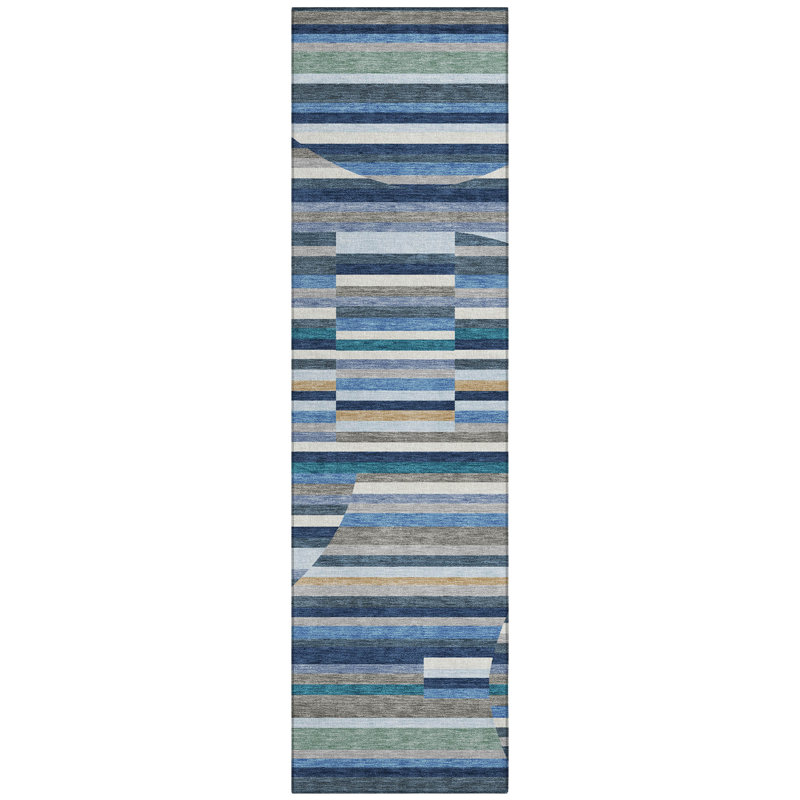 Machine Washable Indoor/Outdoor Chantille ACN2600 Stripes Rug, 2'3" x 7'6" Runner, Navy