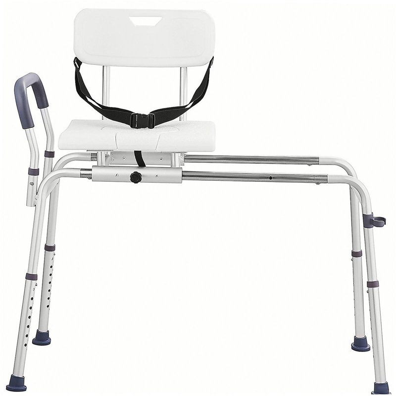 Sliding Tub Transfer Bench Shower Chair & Cut-Out Seat Reversible Backrest