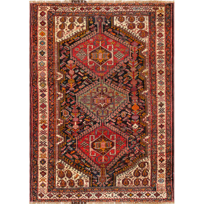 Vintage Hand Knotted Wool Moroccan Area Rug in Red/Ivory/Black